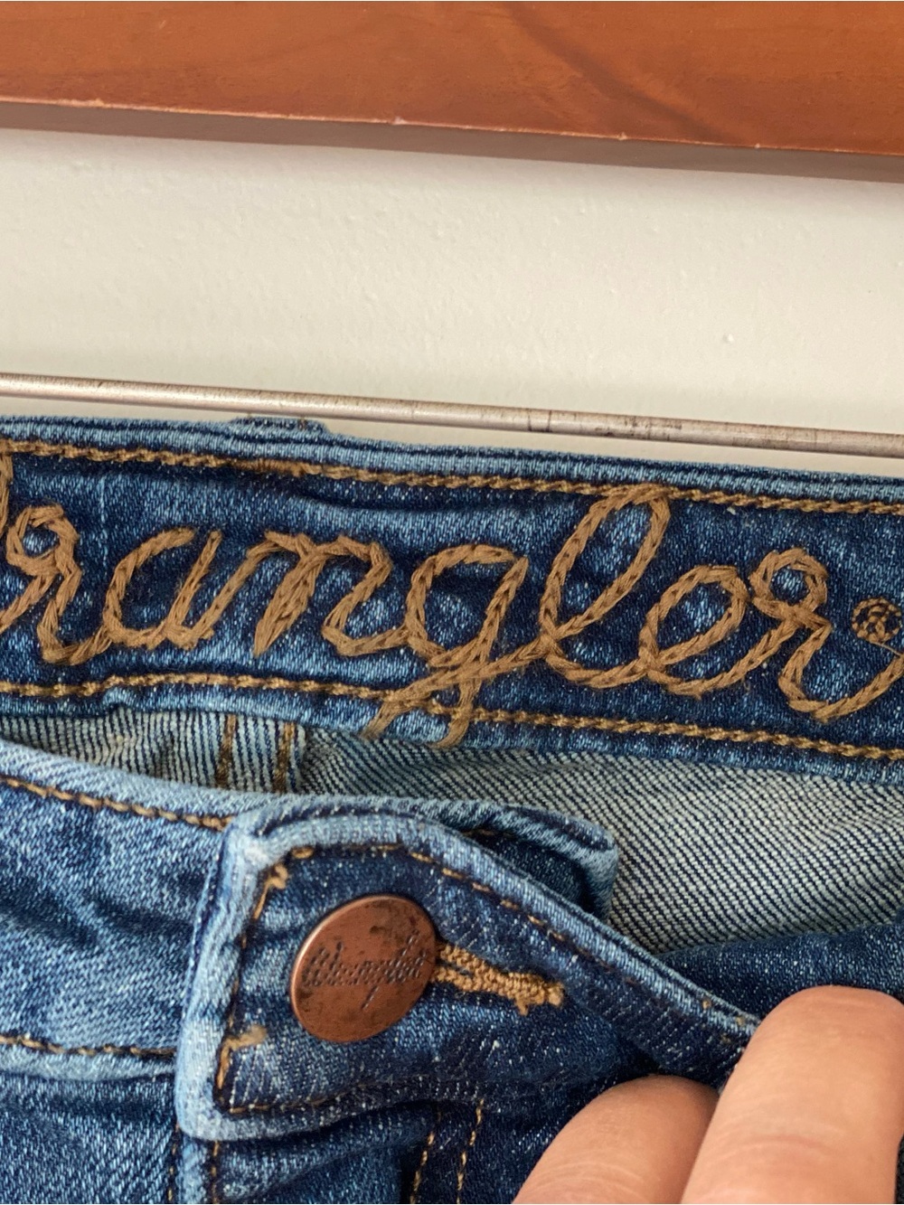 Women’s Wrangler High-Rise Dark Blue Bell-Bottom Jeans - Picture 5 of 6